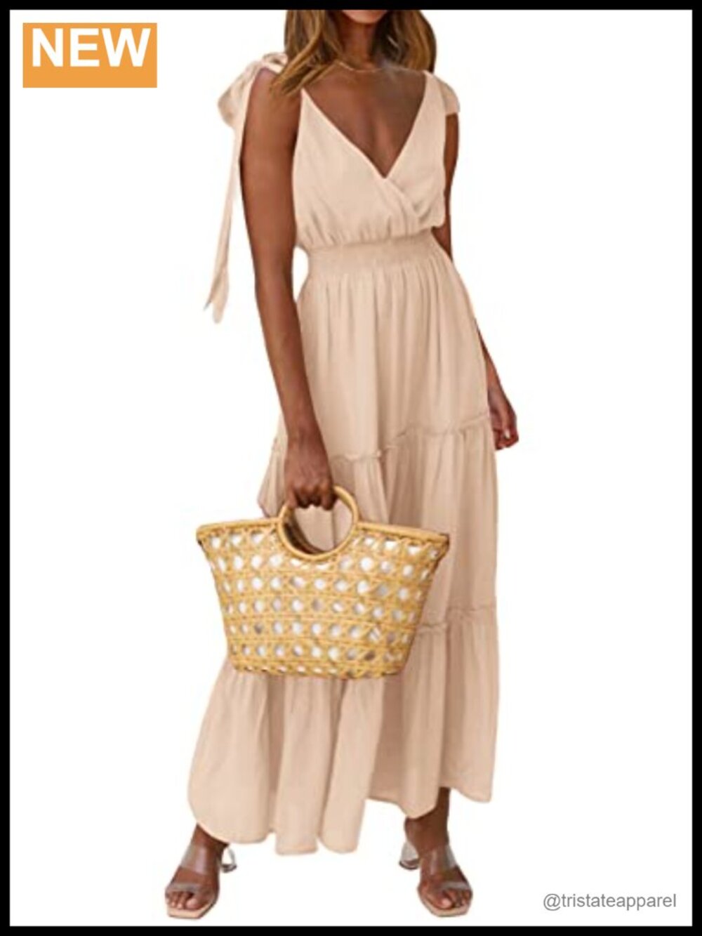 PRETTYGARDEN Women's Cross Neck Sleeveless Tiered Maxi Dress Beach Sundress